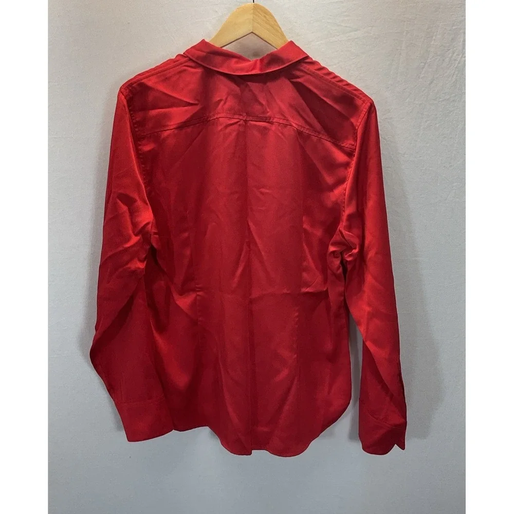 J. Crew Slim-fit satin shirt Red Button‎ up Size 14 career Dressy Party Office